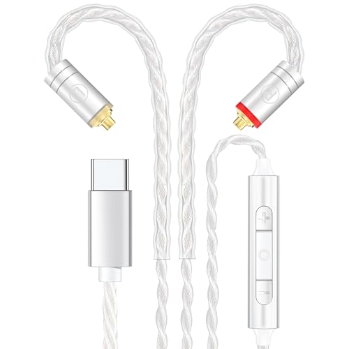 Premium HiFi USB-C IEM Cable with Mic - Silver-Plated MMCX Cord for Lossless Sound, USBC in-Ear Monitor Cables with 96kHz/24bit DAC for Vibes 201/202, Shure SE215/315/425/535/846, Silver(HC001MC)
