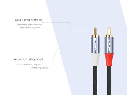 10FT RCA Cables, 2RCA to 2RCA Audio Cable with Gold-Plated Connectors, Dual Shielded– Against Noise (Hum), Nylon Braided Jacket for Home Theater, Stereo Systems, TVs, Musical Instruments 2-Pack