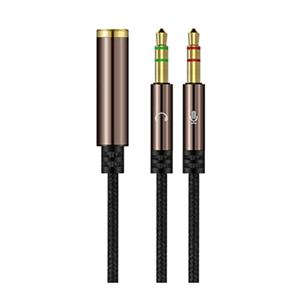 3.5mm Jack Microphone Audio Headset Splitter Cable Nylon-Braided,2 Male Audio/Mic to 4 Pole Combo Female AUX Adapter Computer(0.3M) - size: 0.3M