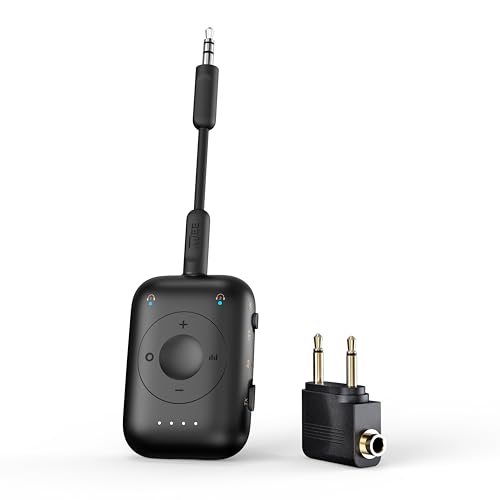 MEE audio Connect Air Pro Bluetooth Wireless Audio Transmitter & Receiver for AirPods or Bluetooth Headphones, 2-in-1 Adapter with Detachable Cable 3.5mm Aux Audio Jack for Airplanes, Auto, Gym, Black - color: Black, style: Connect Air Pro