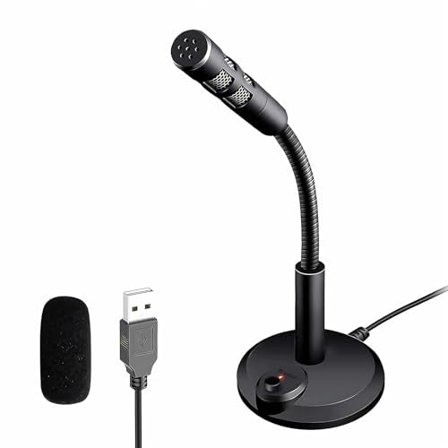 USB Computer Microphone,Plug and Play Desktop PC Laptop Microphone with Mute Button and LED Indicator for Streaming,Podcasting,Recording,Gaming,Skype,YouTube Mic for Mac or Window Black.