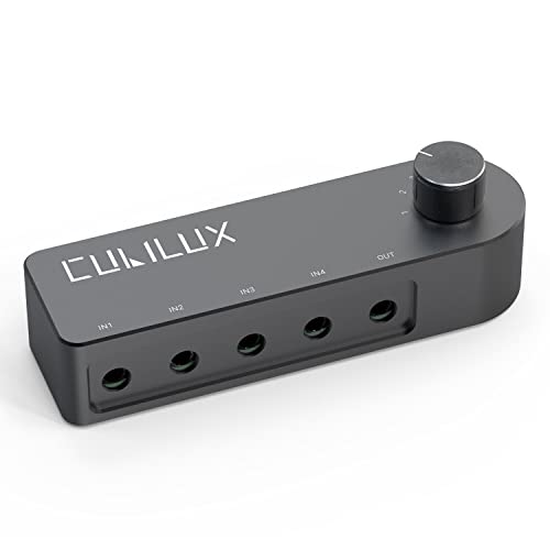 Bidirectional 3.5mm Audio Switcher (1-in to 4-Out / 4-in to 1-Out), Stereo 1/8” Aux Selector Box for Speaker Headphones/Earphones, Audio Switch for Laptop Computer Smartphone Tablet