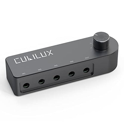 Bidirectional 3.5mm Audio Switcher (1-in to 4-Out / 4-in to 1-Out), Stereo 1/8” Aux Selector Box for Speaker Headphones/Earphones, Audio Switch for Laptop Computer Smartphone Tablet