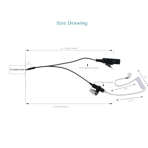 2-Wire XPR 3300 Acoustic Tube Headset with a Pairs of Earbud | Transparent tube, low-profile PTT clip. Compatible with XPR 3300e, XIR P6600, E8608 Two Way Radios