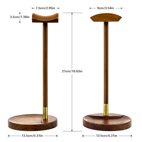 Headphone Stand for Desk, Solid Wood Headset Hanger Gaming Holder, Desktop Earphone Artful Functional Craftsmanship Stand for All Headsets with Solid Wooden Base