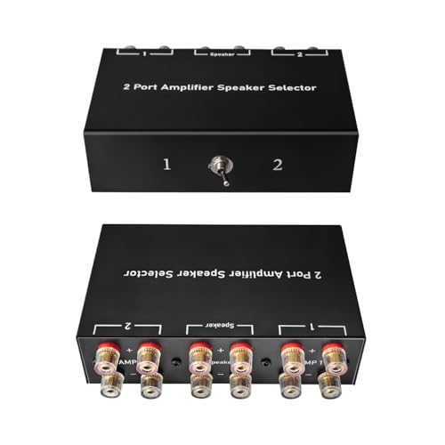 Dingsun 2-Way Audio Switcher Can Support Two Amplifiers, One Audio or One Amplifier, Speaker Switcher Selector Switch Splitter Loudspeaker Control Combiner Box 2(1)-in-1(2)-Out