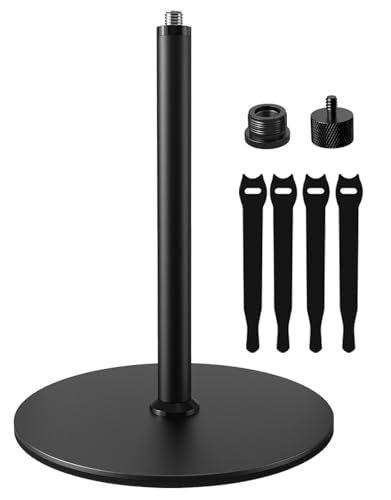 7.7-in Desktop Mic Stand, Weighted Base for Multi Microphone Holder Stand | 3/8 Thread, With 5/8, 1/4 Adapters for Wide Compatibility, Cable Ties, Table Stand for Multi Microphone Holder/Podium/Podcast