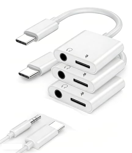 [Apple MFi Certified] USB-C to 3.5mm Headphone Port Adapter for iPhone 17 | 2-in-1 Type-C to Audio Converter Charger Support Fast Charging for iPhone 17/16/15 Pro Max iPad MacBook Galaxy Pixel 3Pack - color: White-usbc3pcs