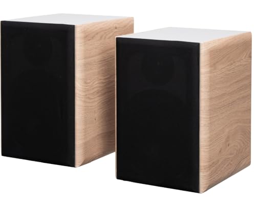 Pyle 6.5" Home Audio Speakers, 2-Way Passive Bookshelf, 240W Max Power, 1" Silk Dome Tweeter, Composite Woofer, Gold Plated 5 Way Binding Post, Rubber Surrounds, Beautiful Wood Grain Finish - Pair - color: Farmhouse Wood, size: 6 inch