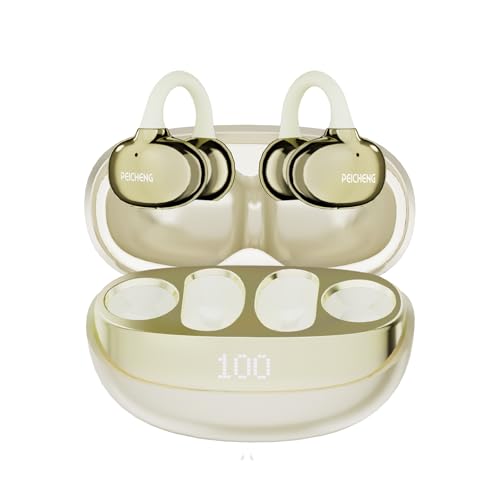 PEICHENG Earbuds Wireless Bluetooth Earphones, 5H Playback 50mAh+400mAh Power Case with Digital Display (Beige) - color: Beige