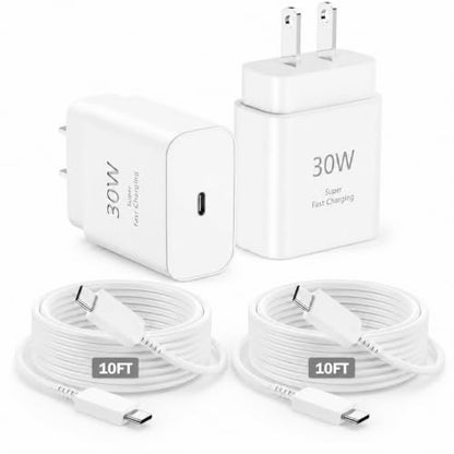 [Apple MFi Certified] iPhone 17 16 15 Fast Charger with 10FT Cable | 2 Pack 30W Charger Set with USB-C to USB-C Cable; Compatible with iPad, Pixel, Galaxy; Ideal for Home, Office and Travel.