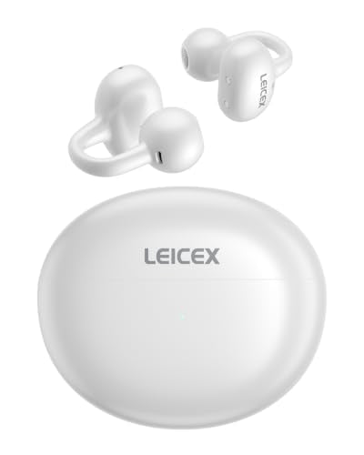 LEICEX Open Ear Clip-On Earbuds, Lightweight Portable Wireless Headphones, Comfortable Wear with 40H Long Playtime(White)
