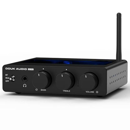 Douk Audio 2 Channel Bluetooth Amp: HiFi Stereo Amplifier | 300W×2 TPA3255 | Class D PFFB | Bass Treble Control | Headphone Out for Home Theater, Bookshelf Speakers (48V PSU)