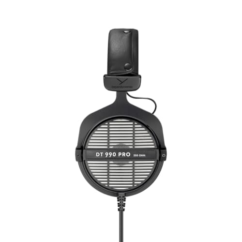 beyerdynamic DT 990 PRO, 250 Ohm, Open Back, Over Ear, Wired Headphones, 3m Coiled Cable, Black with Grey Velour Ear Pads | 3m coiled cable, wired over-ear design - color: Gray, size: 250 OHM
