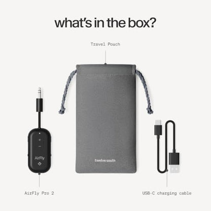 Twelve South AirFly Pro 2, Bluetooth Adapter, Pair 2 AirPods, Black | Pair 2 AirPods or Wireless Headphones – 3.5mm AUX Bluetooth Transmitter and Receiver for Cars, Boats, Treadmills, TVs & More - color: Black, style: AirFly Pro 2