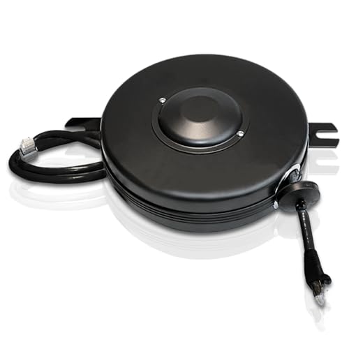 CAT6-15-S 15' Retractable Shielded Cable Reel with 3' Static end and 6" Black, Steel housing.