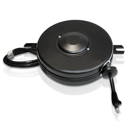 CAT6-15-S 15' Retractable Shielded Cable Reel with 3' Static end and 6" Black, Steel housing.
