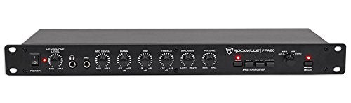 Rockville PPA20 1U Rack Mount Pre-Amplifier with Crossover and 3-Band EQ | XLR Output, Phono/5 AUX/Mic Inputs, Low Cut Filter, Ground Lift, Headphone Out, 5Hz-30KHz, Loudness Compensation