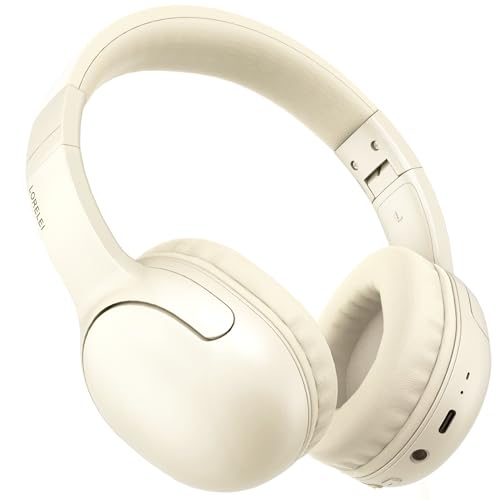 LORELEI B-E5 Kids Bluetooth Headphones, Wireless Headphones for Kids, Foldable 40H Playtime, Built-in mic, On Ear Headsets for Child/Teens/School/Tablet(Beige White) - color: White