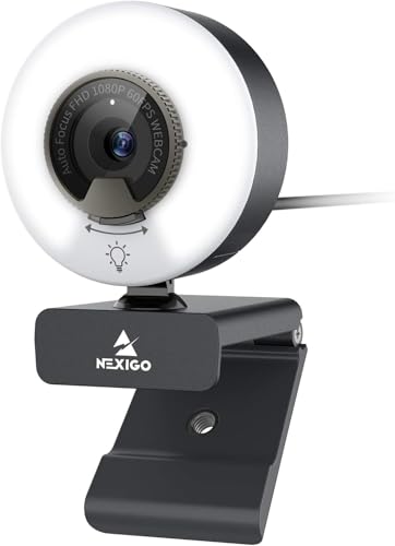 NexiGo N960E 1080P 60FPS Webcam with Light, Software Included, Fast AutoFocus, Built-in Privacy Cover, USB Web Camera, Dual Stereo Microphone, for Zoom Meeting Skype Teams Twitch - style: Webcam with Light