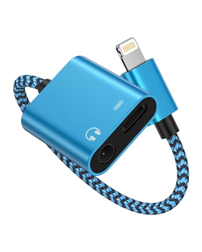 iPhone Headphone Adapter with Charge 2-in-1 Lightning to 3.5mm Female Aux | Audio Jack Dual Converter Mfi Certified Apple Dongle Splitter +Charger Adaptor for iPhone 14 Pro Max 13 12 11 XR XS iPad Mini - color: Blue