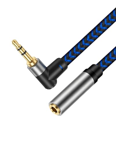 3.5mm Male to Female Extension Stereo Audio Extension Cable 15FT, Cotton-Braided Audio Extension Cable, Stereo Jack Cord for Phones, Headphones, Speakers, Tablets, PCs and More - size: 15FT