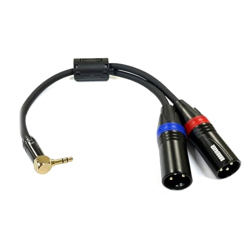 3.5mm TRS to Dual XLR Male Y-Splitter Cable, 8 Inch | Stereo, Right Angle, R7C0B - size: 8 Inch