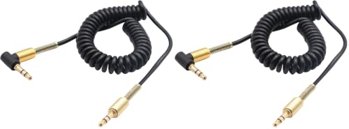 3.5mm Coiled Cable - 90 Degree Right Angle 3-Pole TRS Jack Stereo Audio Spring Aux Cable for Smartphones, Tablets and MP3 Players (1.5m) (Pack of 2) - size: 5 feet (Pack of 2)