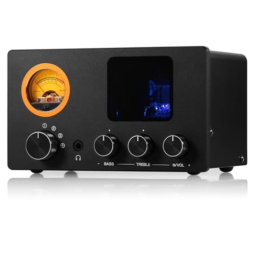 Douk Audio Vacuum Tube Preamp: Headphone Amp with VU Meter, 4-Way RCA Selector Switch Box, Preamplifier with Tone Control for Receivers, Amplifiers, Speakers, 16-600Ω Headphones (TUBE-T5C)