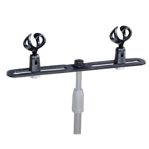 double mic holder Stereo bar Array Spacing Microphone Mount Holds 2 Mics XY and ortf Mic T-Bar Bracket, Fits 3/8" and 5/8" dual Mic Stands with Included Adapter