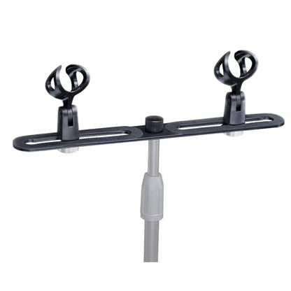 double mic holder Stereo bar Array Spacing Microphone Mount Holds 2 Mics XY and ortf Mic T-Bar Bracket, Fits 3/8" and 5/8" dual Mic Stands with Included Adapter