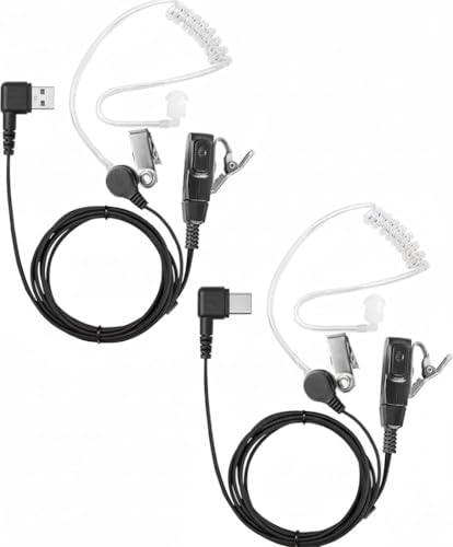 2-Pack USB C Connector Detachable Air Tube Earpiece Headset for Global-ptt G9 G6 Plus G8PLUS G500 K300 Two Way Walkie Talkies (USB-C) - style: USB-C