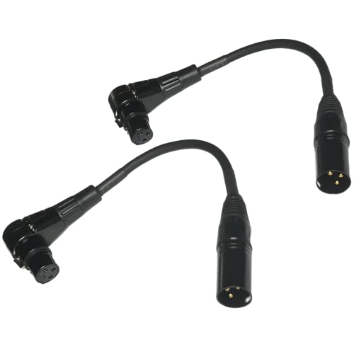 CNCESS Right Angle Female XLR to Straight Male XLR Cable, 2 Pack | 3-Pin to 3-Pin, Plug Cable