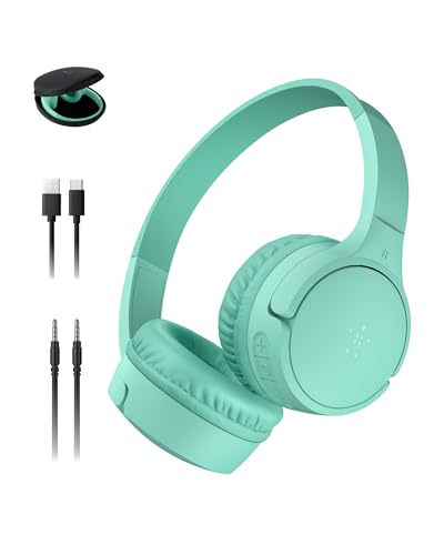 Belkin SoundForm Mini Bluetooth Kids Headphones with Case, 30H Battery Life | Toddler headphones, carrying case included, 85dB volume limiter, built-in mic, iPad, Android tablet, school - color: Mint, style: Wireless (USB-C) + Case