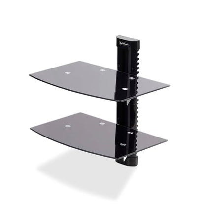 StarTech Dual Floating Wall-Mounted AV Shelves, Tempered Glass Shelves | Adjustable Height Shelf For Under TV AV Equipment, 2B-WALL-MOUNT-SHELF - style: Dual