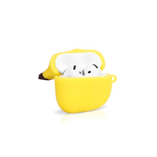 Cute Case for AirPods 4th Generation, for AirPods 4 Wireless Earbuds, XMBYGY Silicone Cartoon Charging Case Shockproof Protective Headphones Cover with Carabiner for Man Woman Teen - color: Banana