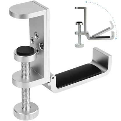 All Aluminum Foldable Headphone Holder - Universal Stand for Gaming PC Accessories, Under Desk Clamp Hook (Silver) - color: Silver