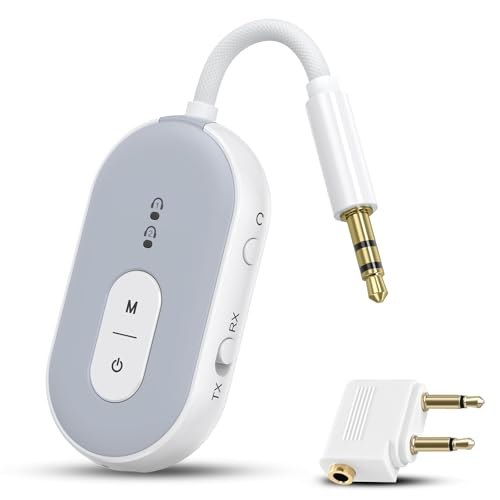 Bluetooth 5.3 Adapter for Airplane, Bluetooth Transmitter Receiver for 2 AirPods or BT Devices, Low Latency, Audio Adpater with 3.5mm Jack & RCA Cable for TV PC Gym Switch Car/Home Stereo