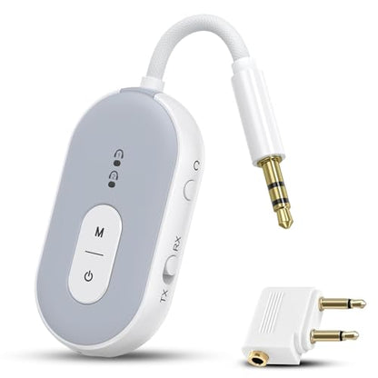 Bluetooth 5.3 Adapter for Airplane, Bluetooth Transmitter Receiver for 2 AirPods or BT Devices, Low Latency, Audio Adpater with 3.5mm Jack & RCA Cable for TV PC Gym Switch Car/Home Stereo