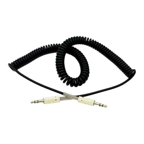 Seadream Coiled 3.5mm Auxiliary Audio Cable, Black, Gold-Plated Connectors, Stereo Male to Male Stretches to 10Feet
