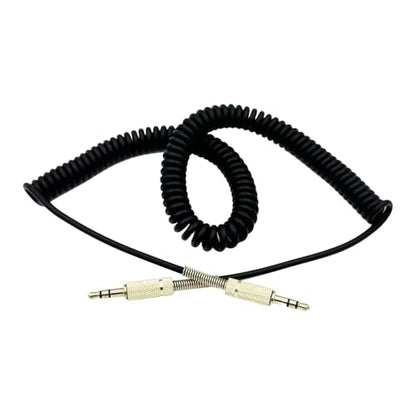Seadream Coiled 3.5mm Auxiliary Audio Cable, Black, Gold-Plated Connectors, Stereo Male to Male Stretches to 10Feet