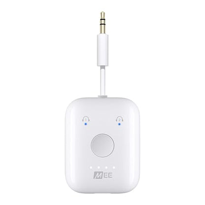 MEE audio Connect Air in-Flight Bluetooth Wireless Audio Transmitter Adapter for up to 2 AirPods / Other Headphones; Works with All 3.5mm Aux Jacks on Airplanes, Gym Equipment, TVs, & Gaming Consoles - color: White, style: Connect Air