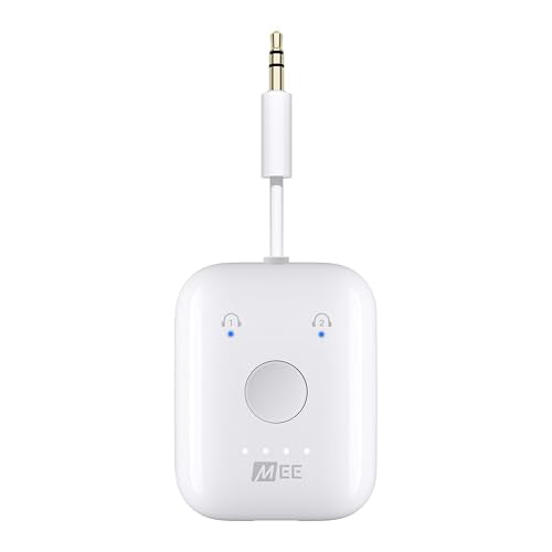 MEE audio Connect Air in-Flight Bluetooth Wireless Audio Transmitter Adapter for up to 2 AirPods / Other Headphones; Works with All 3.5mm Aux Jacks on Airplanes, Gym Equipment, TVs, & Gaming Consoles - color: White, style: Connect Air