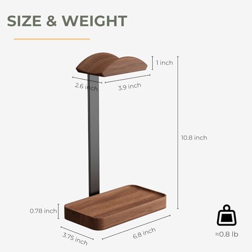 muso wood Walnut Headphone Stand, Wood Headset Stand with Storage Base | Desk Holder for Gaming & Office, Compatible with AirPods Max, Bose, Razer Headsets - color: walnut wood