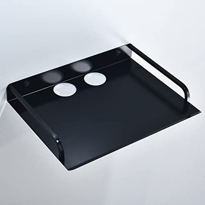 HNVNER Black Floating Media Shelf for Router Streaming TV Box, 12x10 Inch | Anodized Aluminum, Cable Hole, Open Design for Cooling, Wide 12-inch Surface, Wall Shelf fits Cable Box Small Projector - color: 1 Layer-large-1pcs
