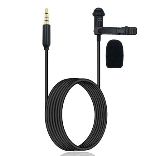 Lavalier Lapel Microphone Omnidirectional Condenser Mic Compatible with iPad Mac Android Smartphones for Podcast YouTube Vlogging Recording Noise Cancelling Mic,3.5mm Black 5ft