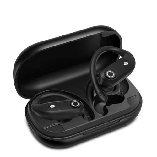 Open Ear Earpieces, Bluetooth Headphones Sport Earbuds with ENC Noise Canceling Mic,Headphones with Charging Case Waterproof,LED Display Hand-Free Earphones for Running/Workout/Business/Trucker/Driver