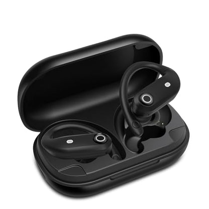 Open Ear Earpieces, Bluetooth Headphones Sport Earbuds with ENC Noise Canceling Mic,Headphones with Charging Case Waterproof,LED Display Hand-Free Earphones for Running/Workout/Business/Trucker/Driver