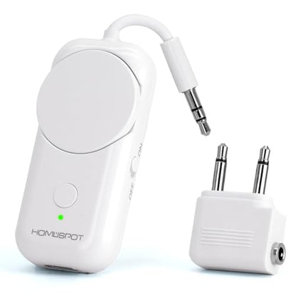 Bluetooth 5.3 Airplane Adapter, Rotary Volume, aptX Low Latency & Adaptive, 25 Hrs, Use with Any 3.5mm Jack on Airplanes, TVs, Car, Gym, Ideal for AirPods, Headphones and More, White - color: White