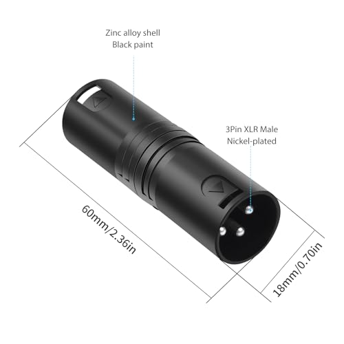 3Pin XLR Male to Male Adapter, Mic,Amplifier, Mixer XLR 3-Pin Microphone Cable Connectors Adapter-2Pack - color: XLR Male to Male